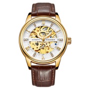 时尚全镂空夜光表士皮带手表，瑞士全自动金色，镶钻机械表watch男