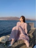 安酒月韩系粉紫色套装春夏法式衬衫女高腰百褶裙高级感显白两件套