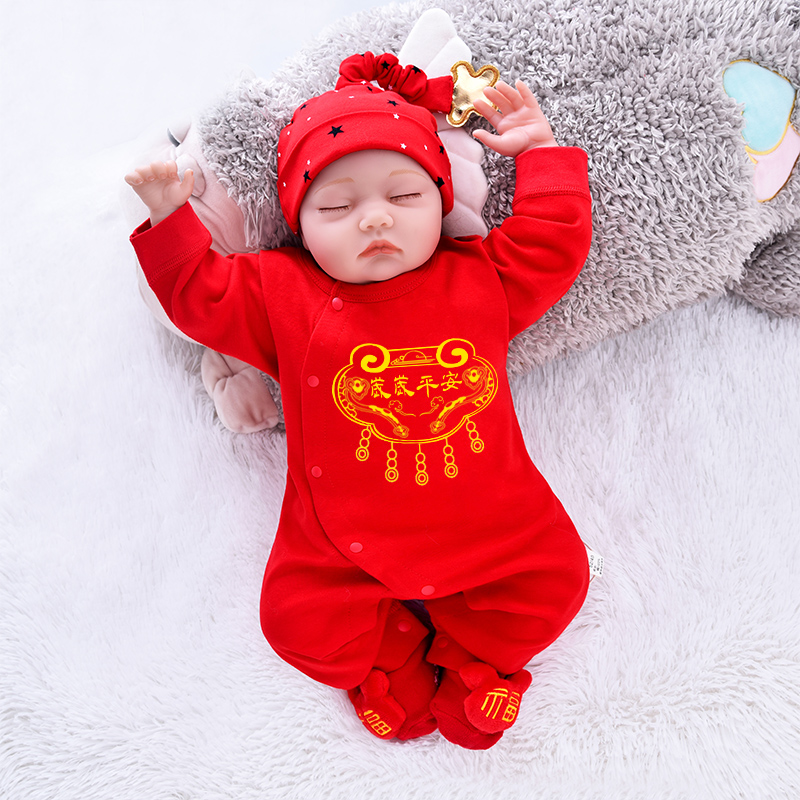 新生男婴儿女宝宝红色，套装满月加棉薄，棉衣棉服夹棉连体衣服秋冬装