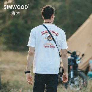 simwood简木男装宽松版型，夏季265g纯棉印花圆领短袖t恤男