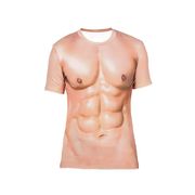 网红3d印花肌肉短袖T恤个性cosplay假胸肌腹肌表演出衣服猛男上衣