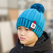 男女童冬季双层保暖毛线帽时尚，加绒加厚针织帽，儿童翻边帽檐护耳帽