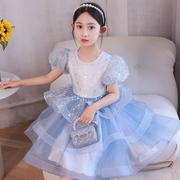 公主裙女童夏季蓬蓬纱裙，2024花童婚纱，女孩主持人钢琴演出服