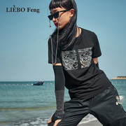 裂帛LIEBOFeng设计师品牌2024年甜酷重工亮钻国潮龙纹短袖T恤女