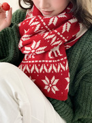 圣诞节礼物红色毛线围巾女冬季加厚针织披肩学生护颈保暖围脖