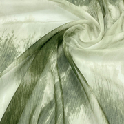 绿色褶皱不规则扎染，水墨印花雪纺网纱面料，春夏古装汉服连衣裙布料