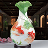 景德镇陶瓷器花瓶摆件法兰瓷浮雕，荷花金鱼客厅时尚创意工艺装饰品