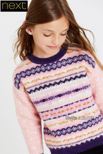 英国Next女童大童可亲子粉紫色针织衫苏格毛衣含羊毛M80-508