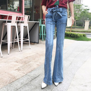 牛仔长裤 2020创意款浅蓝色水洗显瘦垂坠感喇叭牛仔裤 女士秋季
