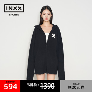 ISS BY INXX SPORTS羊剪绒宽松提花连帽开衫外套男女针织衫毛衣