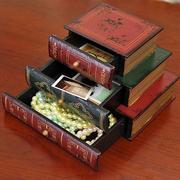 欧式家居摆件首饰品，抽屉式收纳盒复古木质书盒假书模型，摄影道具书