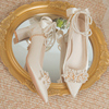 法式花朵婚鞋新娘鞋，婚纱婚礼服绸缎面，高跟鞋女细跟伴娘鞋2024