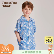 PawinPaw卡通小熊童装2024年夏季男童满印儿童短袖衬衫度假风