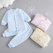 婴儿冬装棉衣套装保暖1夹棉加厚0-2岁新生宝宝，纯棉棉袄外套秋冬季
