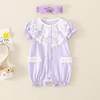 婴儿衣服夏季满月公主，爬服女宝宝紫色薄款连体衣，可爱短袖套装淑女