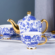 如意蓝连花一人悦享茶具，三件组套装骨瓷，欧式茶壶茶杯托盘下午茶具