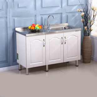 不锈钢灶台柜简易橱柜经济型一体橱柜组装厨房洗碗柜水槽柜灶台柜
