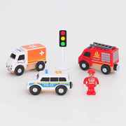 勒酷滑行磁性小车警察消防车，场景兼容木质，托马斯小火车轨道玩具