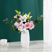 百合花玫瑰花把束新娘手捧花仿真花客厅装饰花艺摆件假花陶瓷花瓶