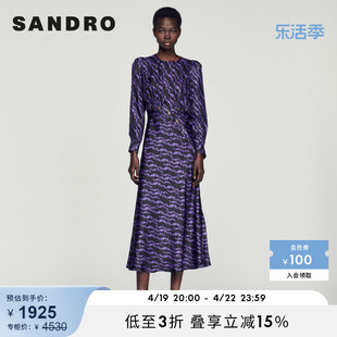 sandrooutlet女装长款飘逸桑，蚕丝印花收腰法式连衣裙sfpro02704