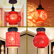 中国红灯笼现代中式景德镇led陶瓷单头阳台，过道玄关吸顶吊灯实木