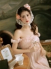 影楼孕妇照服装甜美少女感温柔复古花，仙子氛围拍照粉色连衣裙