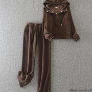 韩国金丝绒运动套装女宽松休闲时尚大码洋气阔腿长裤时髦两件套秋