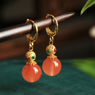 天然南红玛瑙纯银葫芦耳环，女中国风红色高级感玉石，耳饰耳坠送妈妈