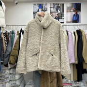 羊羔毛皮毛(毛皮毛，)一体大衣短款冬季十三行女装，宽松机车风麂皮绒外套