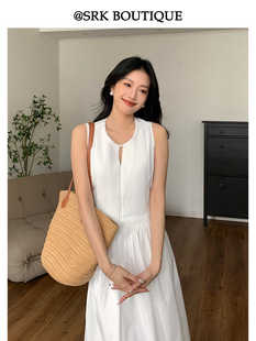 菁菁是我-法式极简优雅白色无袖连衣裙女夏季气质中长款显瘦a字裙