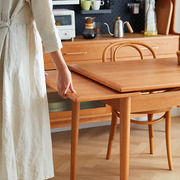北欧可伸缩餐桌家用小户型实木折叠桌子樱桃木原木日式餐桌椅组合