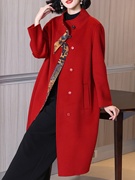 双面羊毛香云纱毛呢外套，高贵大码女装秋冬洋气，妈妈红色大衣c