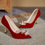 水钻红色秀禾婚鞋女中式两穿新娘鞋时尚性感，气质高跟鞋大码41-43