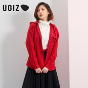 UGIZ春季韩版女装纯色时尚直筒长袖连帽衬衫女UASE903