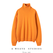 太爱了!耀眼的一件橘色羊绒衫高领毛衣宽松加厚套头纯羊绒针织衫