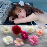 海边度假山茶花发夹头花饰品侧边夹花朵发饰，摄影道具拍照头饰白色