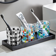 牙刷杯一家三口玻璃刷牙洗漱杯，套装创意情侣对杯家用漱口牙缸杯子