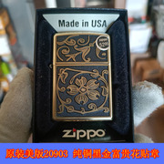 Zippo芝宝12年美版20903纯铜黑金富贵花厚贴章打火机