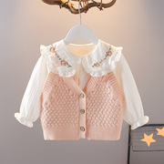 女童春装套装1-3-4-5-6岁女宝宝衬衫，马甲两件套韩版洋气婴儿衣服2