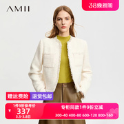 amii小香风羊毛毛呢，外套女2024冬短款上衣，粗花呢单排扣双面呢
