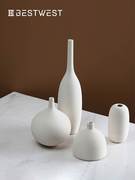 创意素烧陶瓷花瓶摆件，新中式客厅软装饰品北欧餐桌，白色干花插花瓶