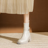 海伦馆春秋款欧美风靴子女，2024白色真皮，短靴软皮小个子马丁靴
