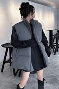 灰色棉马甲外套女2023年冬季保暖背心宽松休闲上衣时尚显瘦气