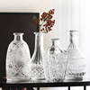 网红浮雕玻璃花瓶小口瓶透明摆件，简约客厅餐桌，干花插花器装饰