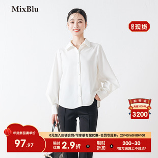 Mixblu白色宽松衬衫女2023春季简约百搭休闲蝙蝠袖polo领上衣