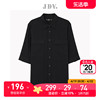 JDV男装夏季商场同款黑色方领通勤中袖简约衬衫上衣SIH3490