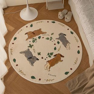 兔年法式客厅茶几地毯少女心可爱卧室床边毯地垫圆形兔子电脑椅垫