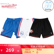 Mitchell Ness复古蓝球裤SW球迷版76人队NBA运动裤MN男士短裤网眼