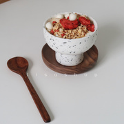 ls日式哑光陶瓷泼墨高脚酸奶碗，纯色水果碗，简约沙拉碗冰淇淋小碗