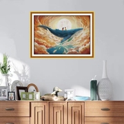 diy鲸鱼印花十字绣，2023海洋孩子风景图案刺绣，卧室餐厅装饰画